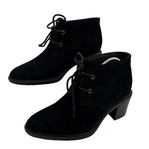 Clarks Womens 8.5 Black Suede Boot Lace Up Heeled Ankle Booties Office Old Money